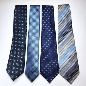 Necktie Lot of Four Men's Blue Ties Geometric Stripes Various Styles